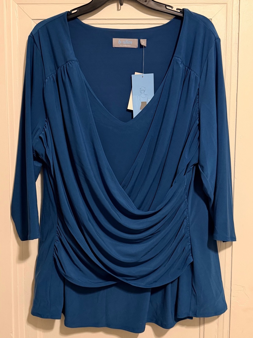 B-Slim NY Collection Deep Teal 3/4 Sleeve Faux Wrap Blouse Size 3X - NWT